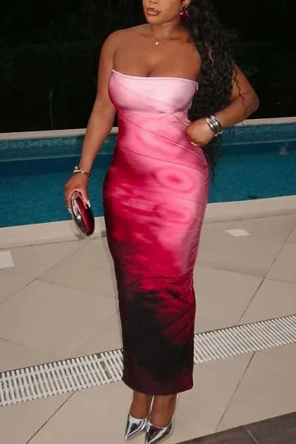 Robe Longue Dégradé Rose Fuchsia Bustier - Glamour Intense