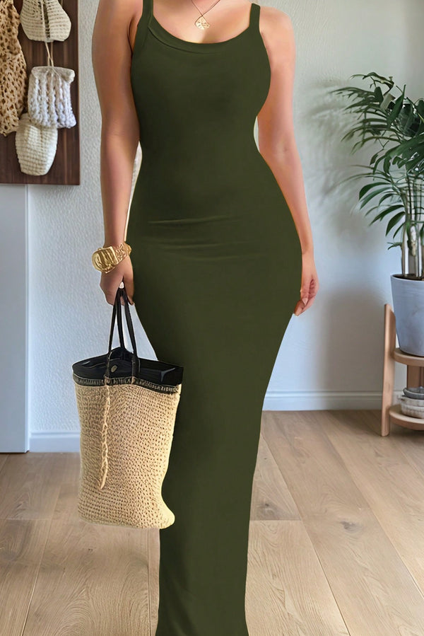 Robe-débardeur minimaliste et sexy ajustée au quotidien de couleur unie pour femme